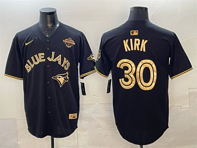 Men's Black Gold Toronto Blue Jays #30 Alejandro Kirk 2025 American League Champions Limited Stitched Baseball Jersey